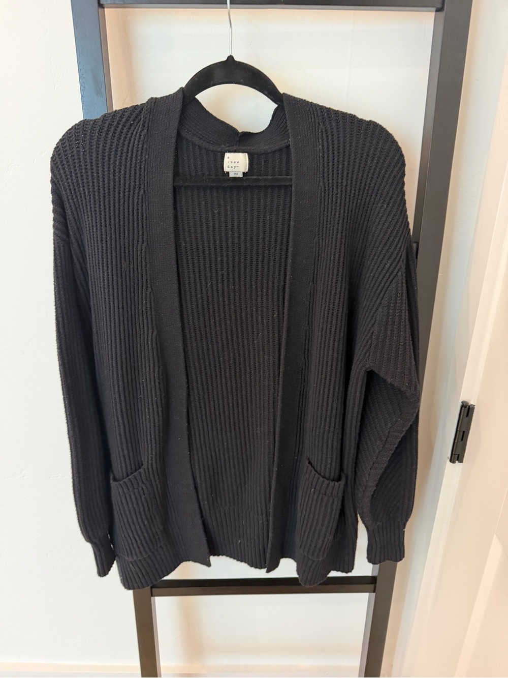 a new day Black Ribbed Open-Front Women's Cardigan